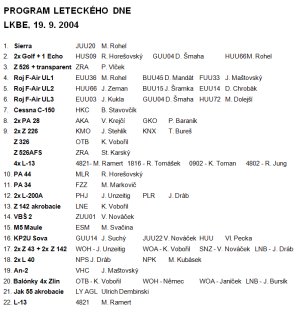 Program leteckého dne 2004 (předběžný) Program leteckého dne 2004 (předběžný)